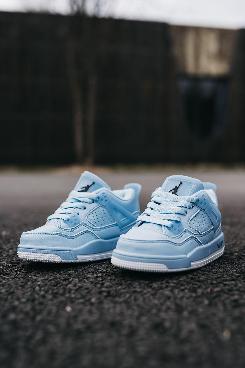Кроссовки детские Nike Jordan 4 Off-White кожаные голубые на мальчика и  девочку стильные удобные осень весна (ID#1613305467), цена: 1950 ₴, купить  на Prom.ua