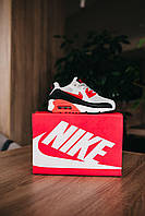 Кроссовки детские Nike Air Max 90 кожаные белые с красным на мальчика и девочку стильные удобные осень весна