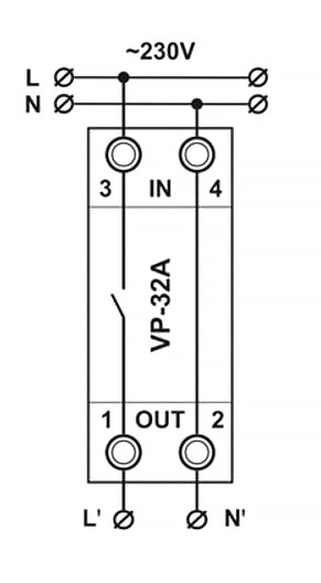Схема підключення реле напруги Vp-32A M2R