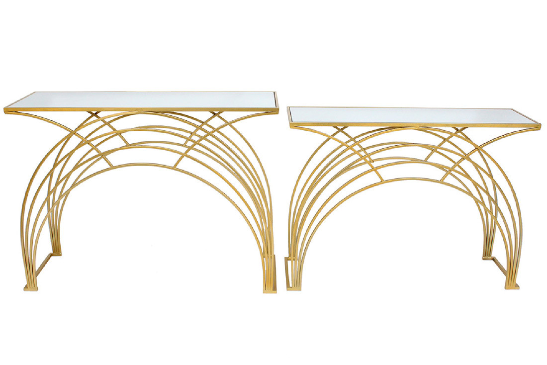 Набір консолей (2шт.) металевих Тріумф зі стільницею з дзеркального скла 100см і 107см, фото 1