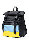 Женский рюкзак из экокожи желто-голубой роллтоп ролл городской, для поездок, ноутбука 15.6 с флагом Украины, фото 2