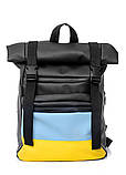 Женский рюкзак желто-голубой роллтоп ролл эко-кожа повседневный, для поездок, ноутбука 15.6 с флагом Украины, фото 5
