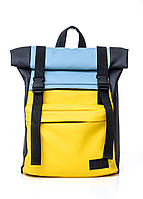 Мужской рюкзак роллтоп ролл желто-голубой экокожа городской, повседневный, для ноутбука 15.6 с флагом Украины