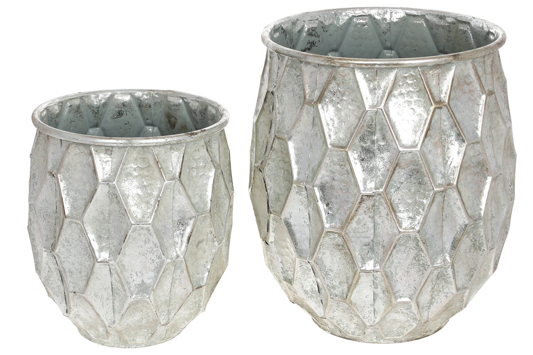Набір (2шт.) металевих кашпо, 24см і 31,5см, колір - срібло, фото 1
