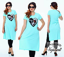 Літня стильна жіноча батальна довга футболка-туніка (р.48). Арт-2110/42