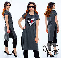 Літня стильна жіноча батальна довга футболка-туніка (р.48). Арт-2110/42 сірий