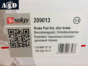 Гальмівні колодки передні Шкода Октавія А5 (диск Ø280mm) 2004-->2012 Solgy (Іспанія) 209013, фото 2