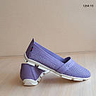 Літні жіночі шкіряні мокасини ніжно-бузкового кольору., фото 3