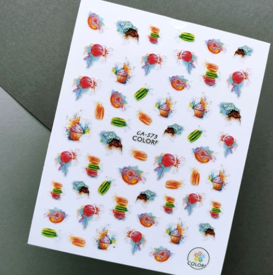 Наклейки для нігтів цукерки, чупа чупс, тістечко Sweet Nails СА №573