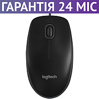 Комп'ютерна миша для ПК та ноутбука Logitech B100 чорна, USB, середній розмір, мишка юсб