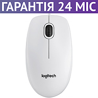 Компьютерная мышь для ПК и ноутбука Logitech B100 белая, USB, средний размер, мышка юсб