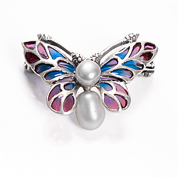 Срібна брошка з перлами метелик, 059БРЖ