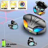 Бездротові ігрові bluetooth навушники вакуумні X1-RGB з підсвіткою і шумозаглушимо + кейс заряджання