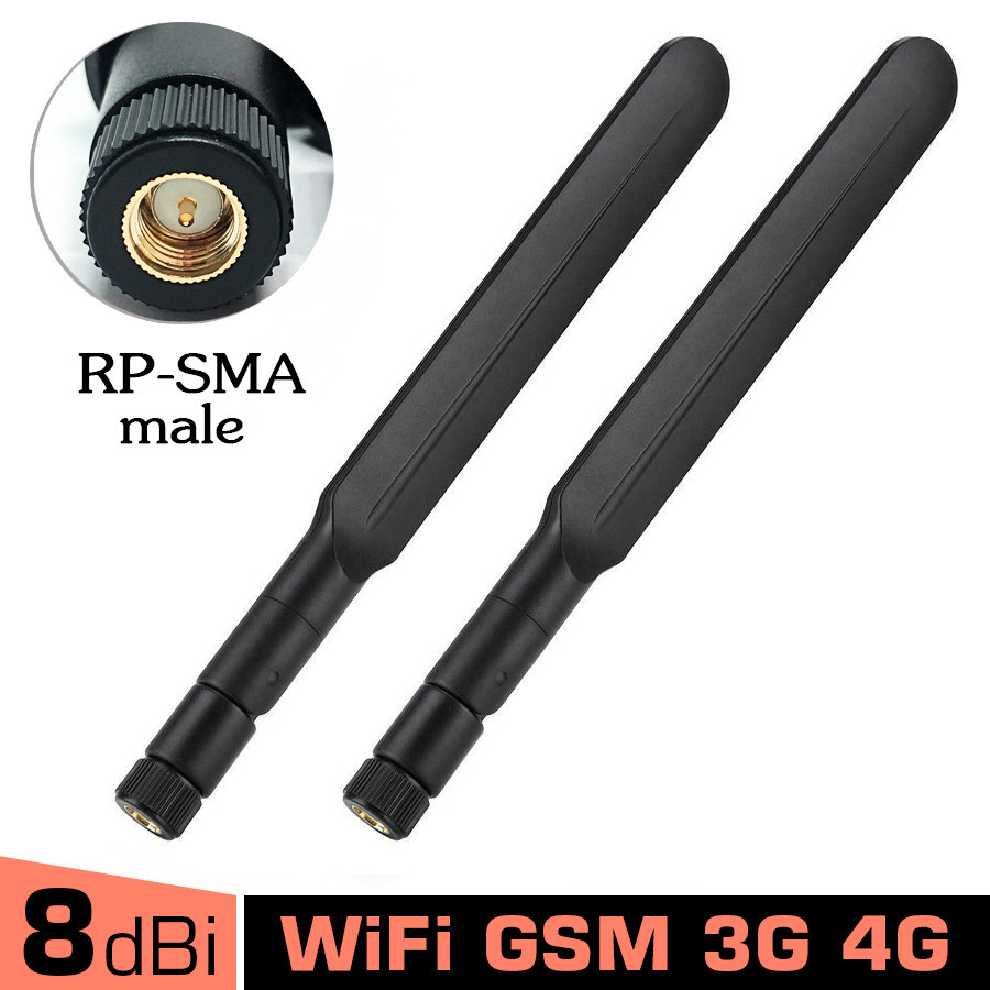 2шт антенна 4G LTE 3G GSM WiFi 8 dBi 900/1800MHz/2.4GHz RP SMA Male для роутеров, модемов, репитеров и т.п.