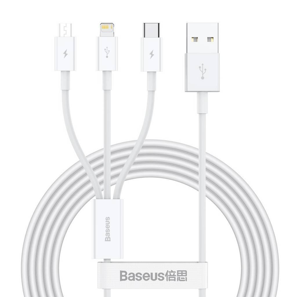 USB кабель 3в1 Combo Micro USB/Lightning/Type-C BASEUS Superior Series Fast Charging (1.5m, 3.5A). White