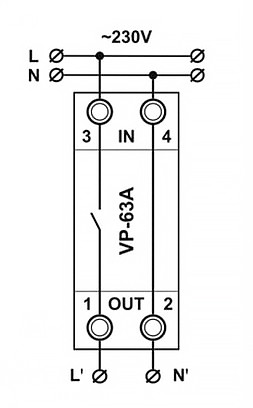 Схема підключення реле напруги Vp-63A M2R