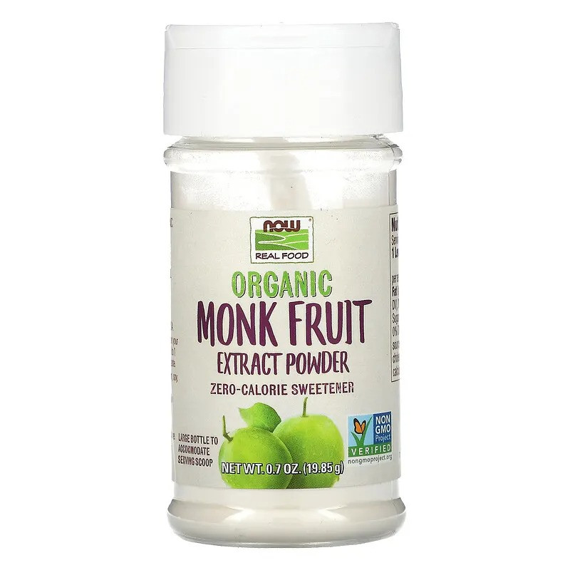 Підсолоджувач архіт NOW Foods "Organic Monk Fruit Extract Powder" з нульовою калорійністю, порошок (19,85 г)