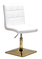Стілець Augusto 4-GD-Base білий шкірозамінник, на квадратній золотій опорі з регулюванням висоти, фото 2