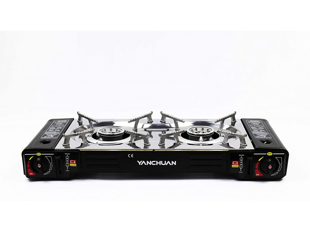Портативна газова плитка 2 конфорки YANCHUAN туристична з адаптером