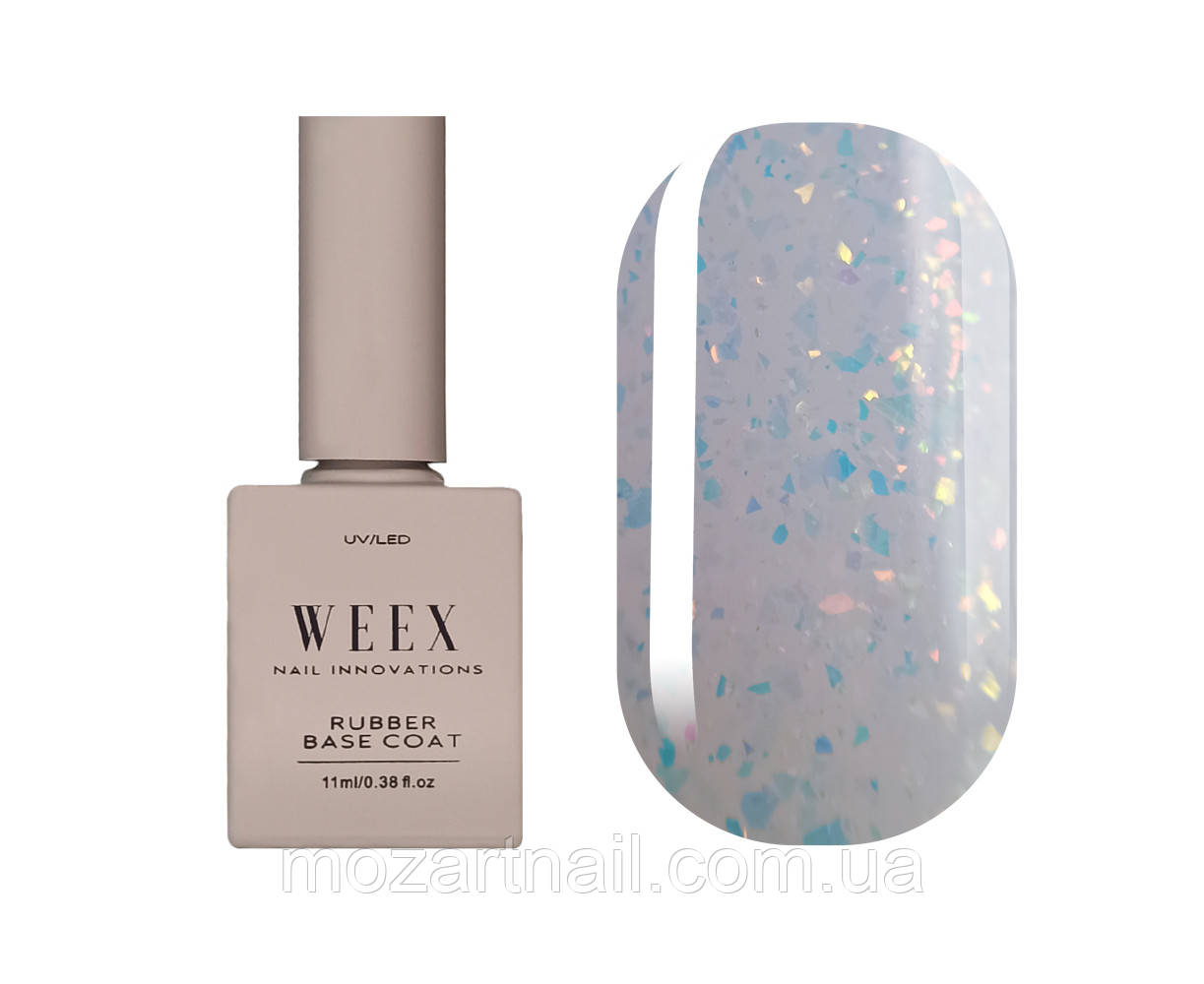 Камуфлююча база Weex Onyx Gem Rubber Base 03 (прозоро-рожевий з різнобарвними пластівцями юкі), 11ml