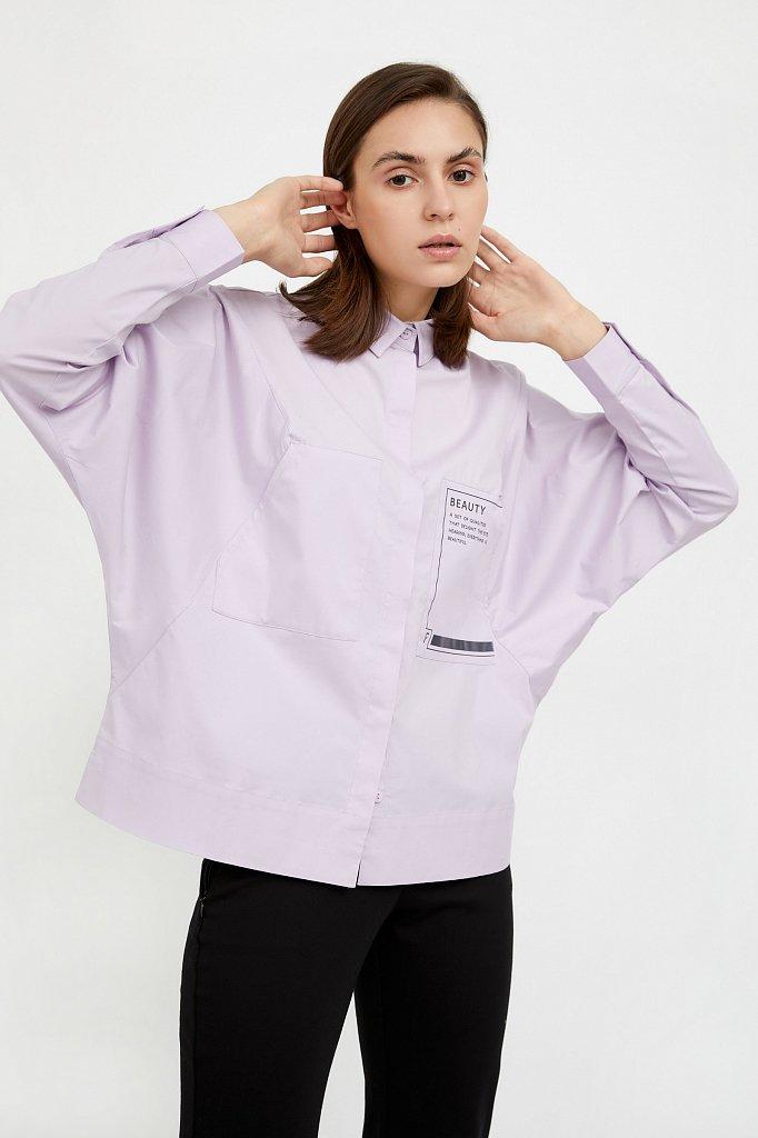 Жіноча сорочка з рукавом кажан Finn Flare A20-12047-828 бузкова XS