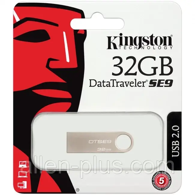 Металевий FLASH-накопичувач Kingston DTSE9 32Gb, USB 2.0, метал, (флешка на 32 GB)
