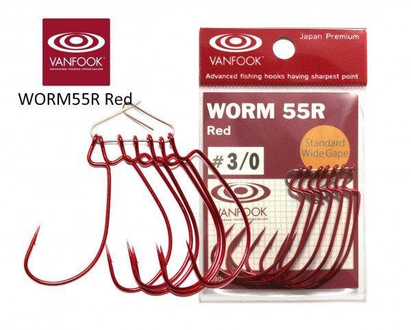 Гачки Vanfook офсетні WORM55R Red (#3/0 (7шт)), фото 1