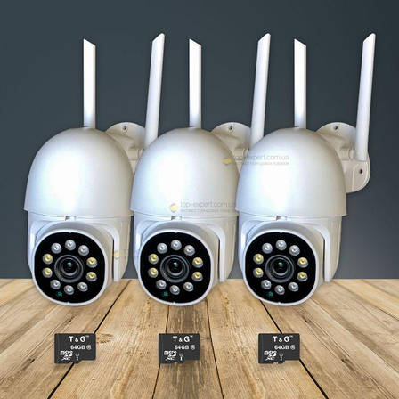 Набор уличного видеонаблюдения 3 в 1 уличная поворотная IP камера V380 Pro Wifi PT 2Мп с картой памяти, фото 2