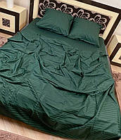 Сімейний КПБ з страйп-сатину смарагдового кольору з простирадлом на резинці 160х200х20