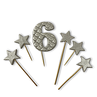 Набір кондитерских прикрас "Ціфра Преміум 6", срібна (6 шт)