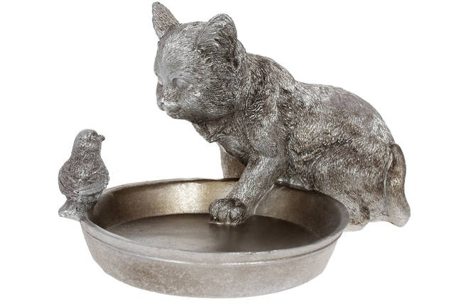 Підставка для прикрас, Котик із пташкою, 14*17.5*24.2 см, сталевий, полістоун (450-929), фото 1