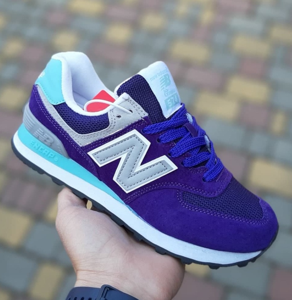 Жіночі кросівки  New Balance 574 весна осінь повсякденні замша фіолетові. Живе фото. топ, фото 1