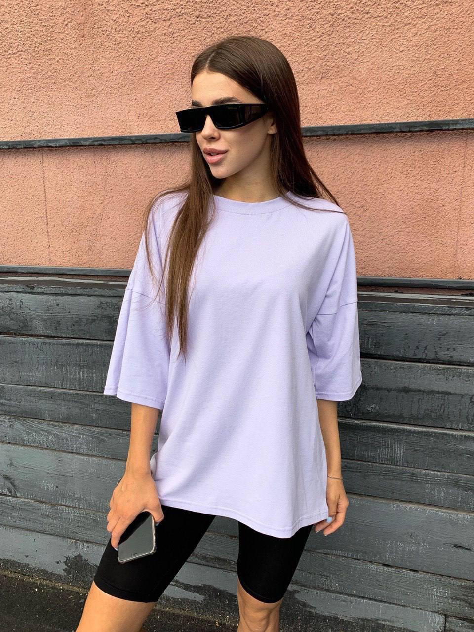 Жіноча однотонна футболка оверсайз із заниженою лінією плеча (р. 42-46) 65ma1024, фото 1