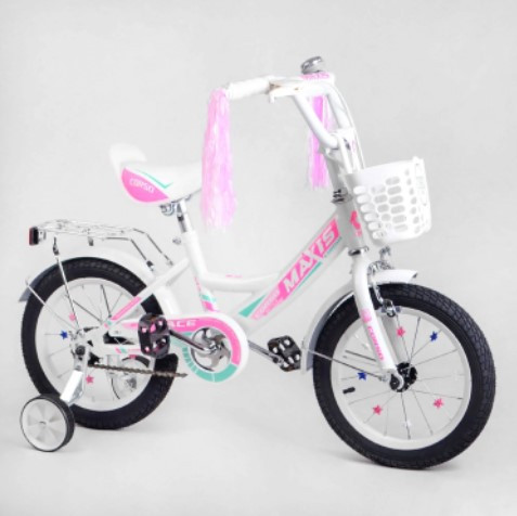 Двоколісний велосипед Corso MAXIS-14017 діаметр коліс 14", обладнаний страхувальними колесами, ручне гальмо