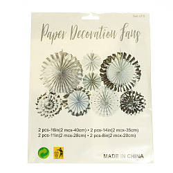 Набір 8 паперових віял, білий в срібний горох Solar Moon