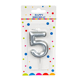 Свічка для торта, срібло "5" ELISEY
