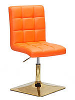 Стілець Augusto 4-GD-Base жовтогарячий шкірозамінник 1012, на квадратній золотій опорі з регулюванням висоти, фото 2