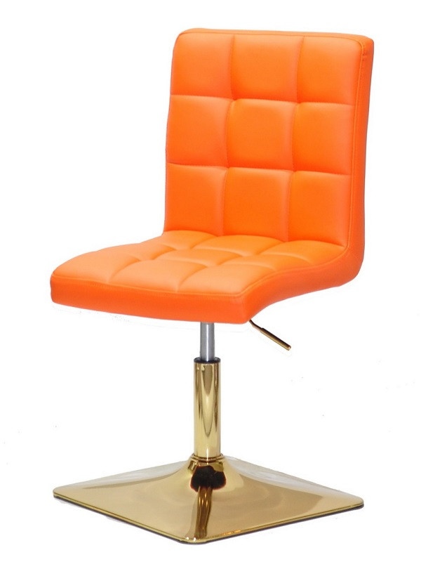 Стілець Augusto 4-GD-Base жовтогарячий шкірозамінник 1012, на квадратній золотій опорі з регулюванням висоти, фото 1