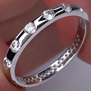 Срібне кільце родоване дувхобічне з фіанітами РН-323, фото 1