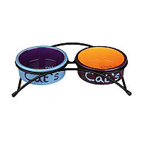 Миски для кошек керамические на подставке Trixie Eat on Feet, 2 x 300 мл, 12 см, ассорти Акция