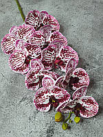 Веточка Латексных орхидей Премиум качества на 9 цветочков - (цвет бордовый с белыми прожилками)