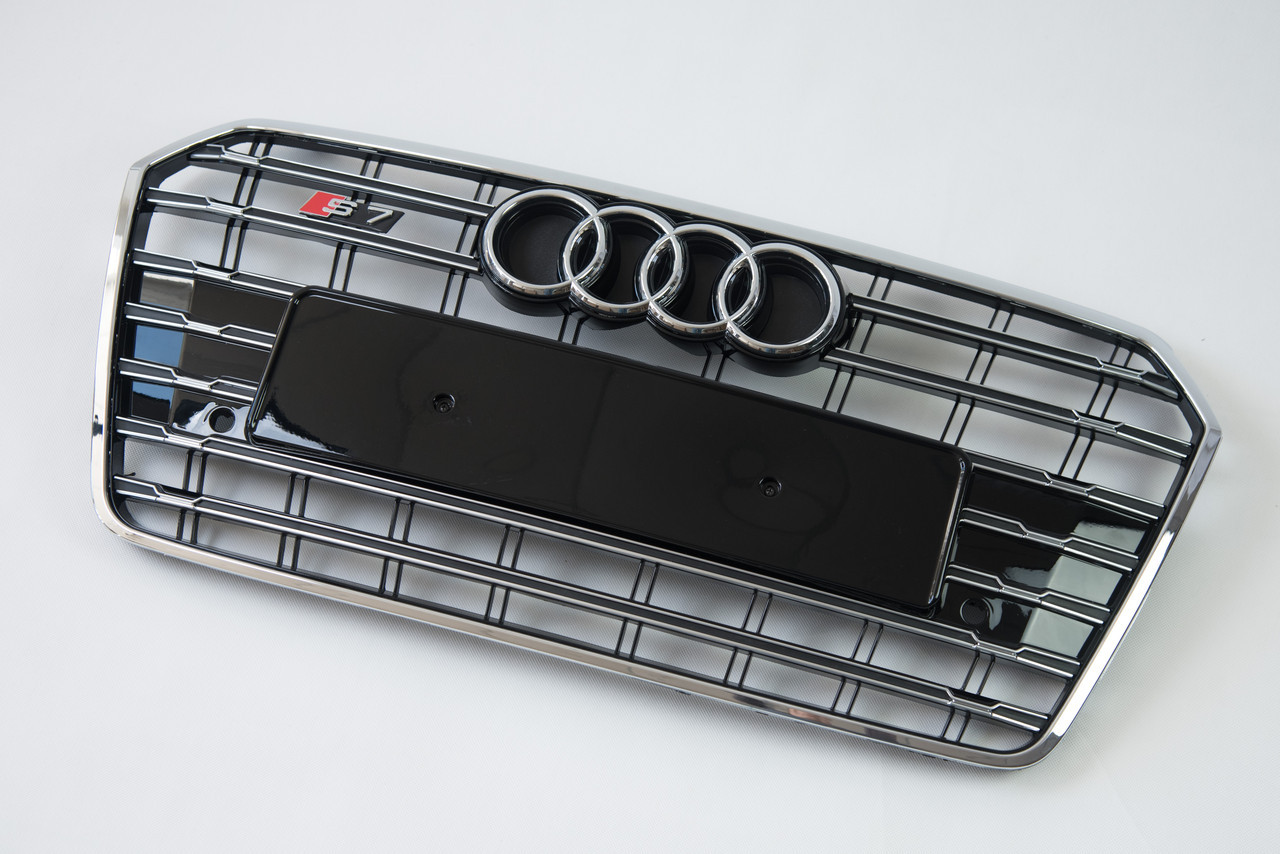 Решетка радиатора Audi A7 2014-2017год Черная с хромом (в стиле S-Line) - фото 2 - id-p1465098423