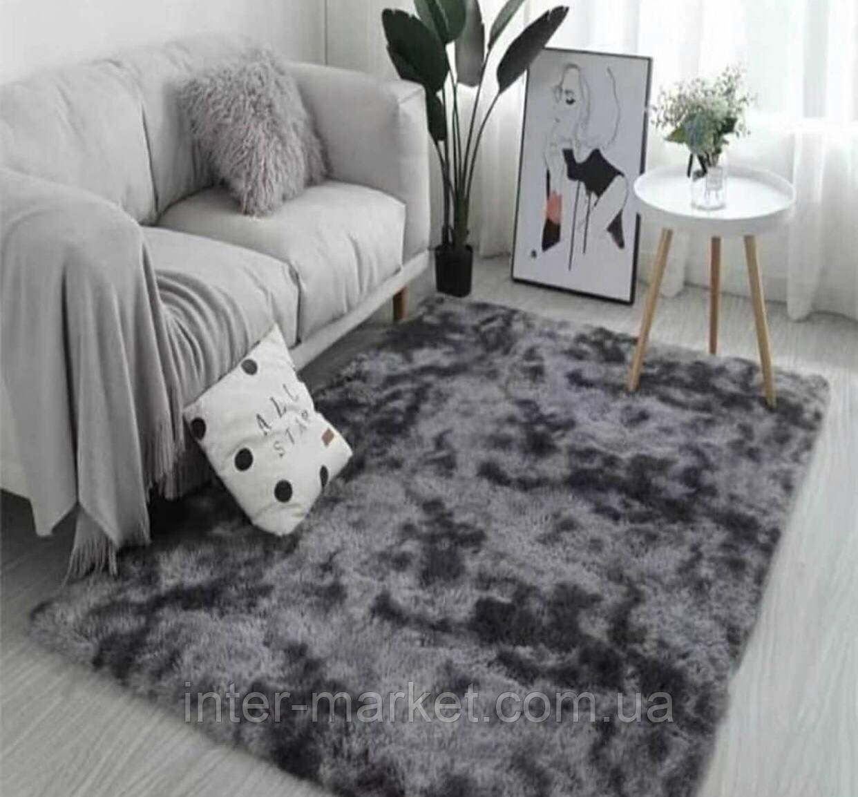 Ворсистий килимок з довгим ворсом Травка 150*200 см. Темно-сірий