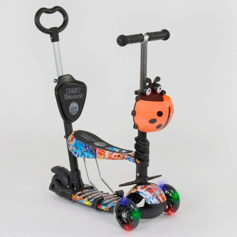 Дитячий самокат - трансформер 5 в 1 з підсвічуванням Best Scooter Сонечко 15600 чорний