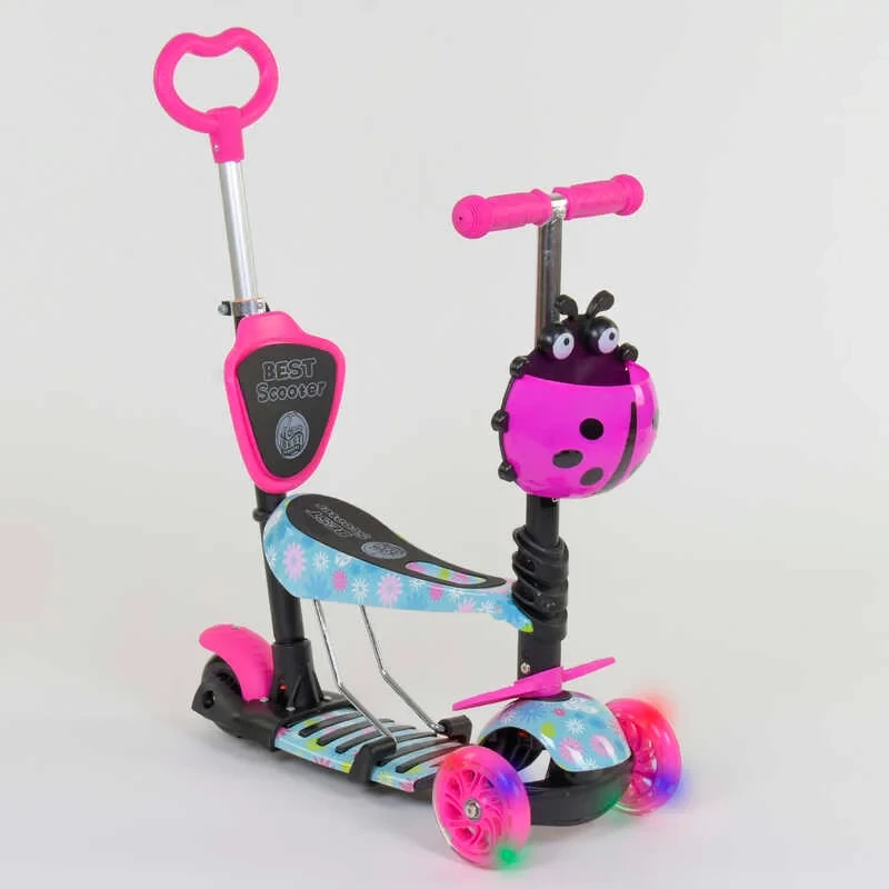 Дитячий самокат - трансформер 5 в 1 з підсвічуванням Best Scooter Сонечко 11210 рожевий