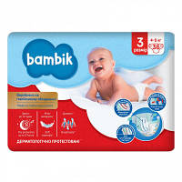 Одноразовые подгузники Bambik Midi Jumbo, размер 3, вес 4-9 кг, 36 шт, памперсы Бамбик для детей (43406500) DL