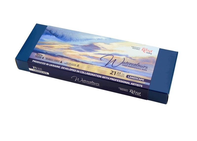 Набір акварельних фарб Landscape 21 колір в кюветах металевий пенал Rosa Gallery, 3403121, фото 1