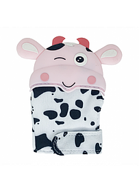 Дитячий прорізувач-гризунок рукавичка для зубів Корівка MEGAZayka Рожевий