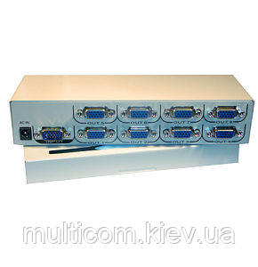 03-01-431. VGA Splitter (дільник) 8 портів (1 гніздо VGA → 8 гнізд VGA), корпус метал, із живленням
