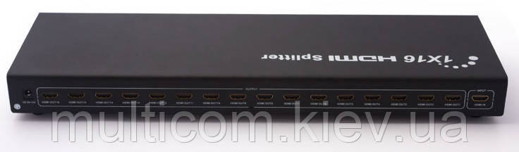 03-01-176. HDMI Splitter (дільник) 16 портів (1 гніздо HDMI (IN) → 16 гнізд HDMI (OUT)), ver.2.0, із живленням